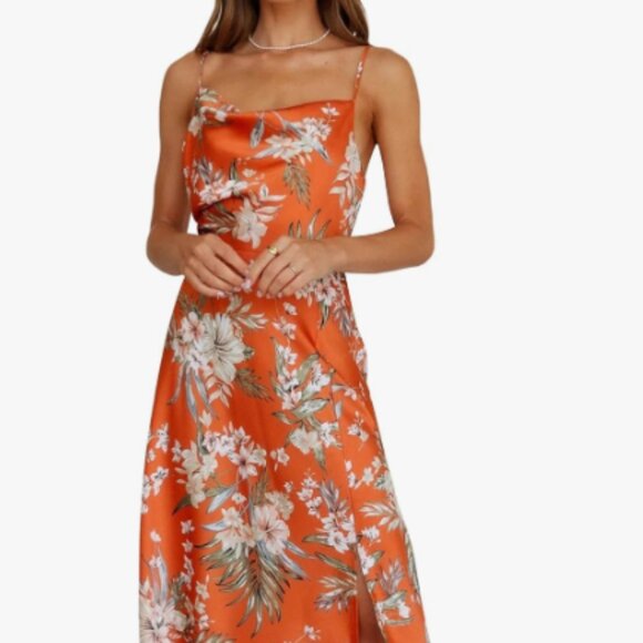 Paperheart Dresses & Skirts - Paperheart Orange Floral Tropical Satin Dress Size: M